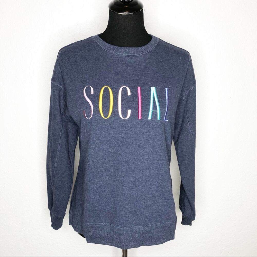 Wildfox navy blue SOCIAL embroidered sweatshirt size Extra Small XS - Picture 2 of 14